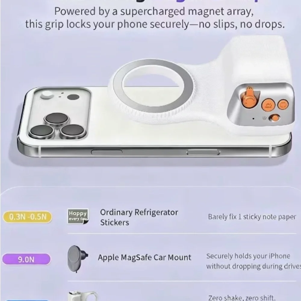 Fun Shot Magnetic Phone Camera Grip White Bundle. ( Ultra Strong Magnetic)